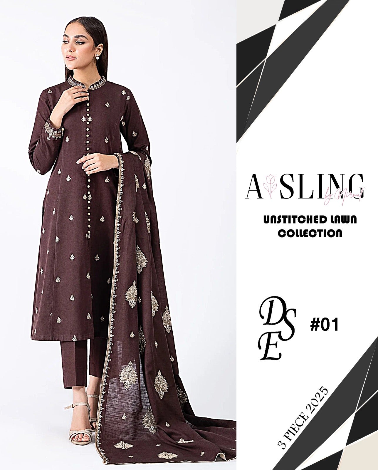 Asling 3PC Embroided Lawn